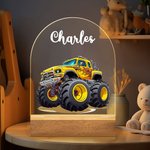 Personalized Cartoon Big Wheel Off-Road Truck Vehicle Name LED Night Light with Wooden Base and Adjustable 7 Colors Home Decor Birthday Gift for Kids