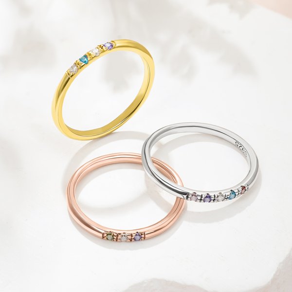 Personalized Dainty 1-13 Family Birthstones Sterling Silver Ring Minimalist Jewelry Mother's Day Birthday Gift for Women