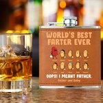 Personalised Cute Farting Bean 6 oz Stainless Steel Liquor Hip Flask with Leather Cover and 1-10 Names Father's Day Birthday Gift for Drinkers Dad