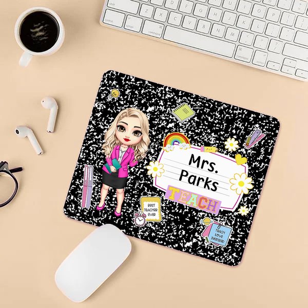 Personalizzato Cartoon Teacher Character Anti-Slip Mouse Pad con nome Teacher's Day Back to School Appreciation Gift for Teachers Educators