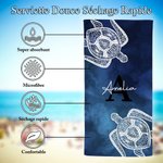 Serviette de plage personnalisée avec nom et initiale - Motif de tortue mandala - Cadeau d'anniversaire pour famille amis