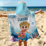 Personlig tegneserie Kid Seaworld Hurtigtørkende hettehåndkle med hette med navn Strand Essentials sommerferie bursdagsgave til gutter jenter