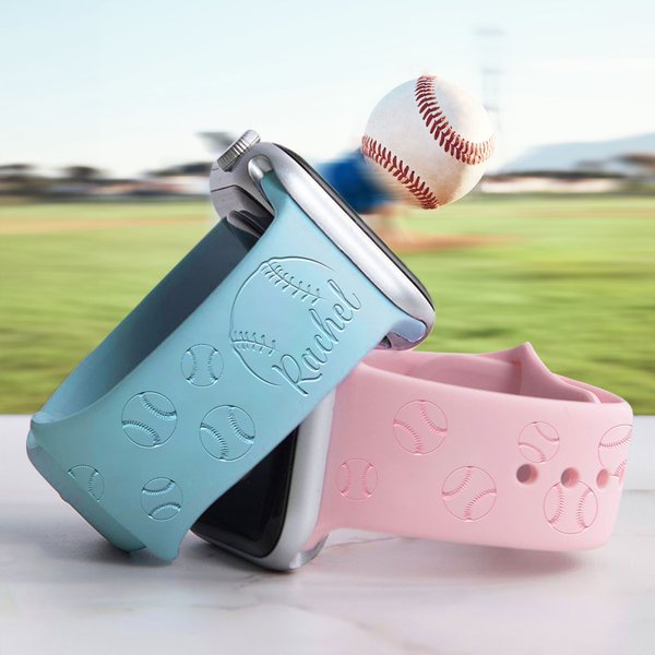 Personalised Baseball Silicone Multicolour Watch Band for Apple with Laser Engraved Name Thanksgiving Birthday Gift for Baseball Lovers Teammate Coach