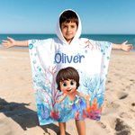Personlig tegneserie Kid Seaworld Hurtigtørkende hettehåndkle med hette med navn Strand Essentials sommerferie bursdagsgave til gutter jenter