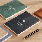 Cahier personnalisé en cuir PU avec nom et 200 pages Accessoires d'enregistrement Cadeau d'anniversaire religieux Cadeau de baptême pour les chrétiens