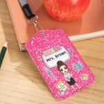 Gepersonaliseerde Cartoon Character Clipart ID Badge houder met naam en sleutelkoord Office terug naar school Teacher's Day Gift voor leerkracht