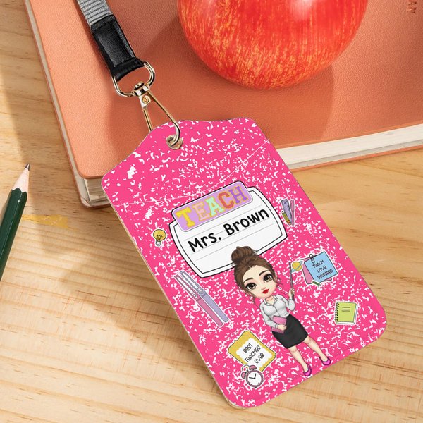 Gepersonaliseerde Cartoon Character Clipart ID Badge houder met naam en sleutelkoord Office terug naar school Teacher's Day Gift voor leerkracht