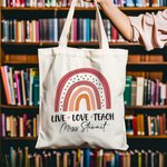 Bolsa de Lona Reutilizable Boho Arco Iris Personalizada con Texto Agradecimiento Anual Día del Profesor Regalo para Profesores Educadores