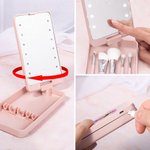 Personalized Cartoon Retro Girl Makeup Brush Set with Name and LED Mirror Travel Essentials Birthday Gift for Her