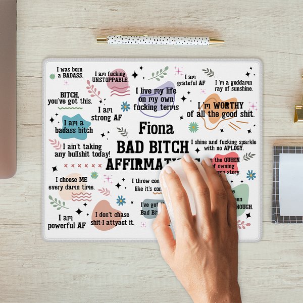Personalised Bad Bitch Affirmations Non-Slip Mouse Pad with Name Office Supplies Humorous Birthday Gift for Friends Family Colleague