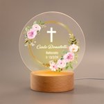 Luce notturna personalizzata a LED con testo e base in legno decorazione per la casa regalo di battesimo cresima o babyshower per bambini