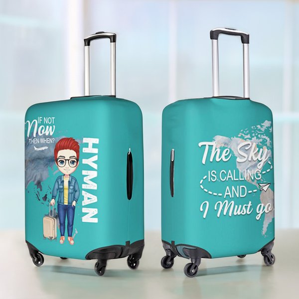Housse de Protection de Valise avec Fermeture Éclair Enveloppe de Bagage Personnalisée avec Personnage Cadeau pour Amateur de Voyage