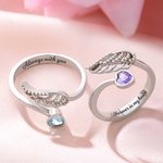 Bague en Argent Sterling Personnalisée avec Pierre de Naissance Forme Coeur et Aile d'Ange Cadeau d'Anniversaire pour Femme