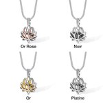 Collier Gravure Prénom Personnalisé Pendentif Funéraire Forme Fleur de Lotus avec Mini Urne de Cendres Cadeau de Sympathie pour Perte d'un Être Cher