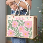 Personlig miljövänlig juteväska med blomma och namn perfekt jubileums och bröllopsgåva för kvinnor