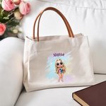 Gepersonaliseerde zomer glanzende mode Cartoon meisje grote canvas tas met lederen handvat strand vakantie accessoires verjaardagscadeau voor meisjes vrouwen