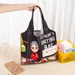 Personalised Cartoon Knitting Character Reusable Large Tote Bag with Name Mother's Day Birthday Gift for Mom Grandma Knitting Lovers