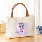 Gepersonaliseerde zomer glanzende mode Cartoon meisje grote canvas tas met lederen handvat strand vakantie accessoires verjaardagscadeau voor meisjes vrouwen