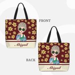 Personalizado de dibujos animados Chica Volando Nacimiento Flor Bolsa grande con nombre Uso diario Viaje Esencial Cumpleaños Aniversario Regalo para Mujeres