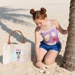 Gepersonaliseerde zomer glanzende mode Cartoon meisje grote canvas tas met lederen handvat strand vakantie accessoires verjaardagscadeau voor meisjes vrouwen