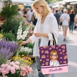 Personalizado de dibujos animados Chica Volando Nacimiento Flor Bolsa grande con nombre Uso diario Viaje Esencial Cumpleaños Aniversario Regalo para Mujeres