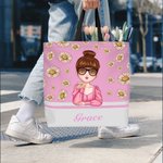 Personalizado de dibujos animados Chica Volando Nacimiento Flor Bolsa grande con nombre Uso diario Viaje Esencial Cumpleaños Aniversario Regalo para Mujeres