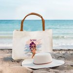 Gepersonaliseerde zomer glanzende mode Cartoon meisje grote canvas tas met lederen handvat strand vakantie accessoires verjaardagscadeau voor meisjes vrouwen