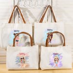 Gepersonaliseerde zomer glanzende mode Cartoon meisje grote canvas tas met lederen handvat strand vakantie accessoires verjaardagscadeau voor meisjes vrouwen