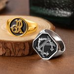 Anillo de sello personalizado con monograma de iniciales entrelazadas y texto grabado regalo de cumpleaños y compromiso para hombres