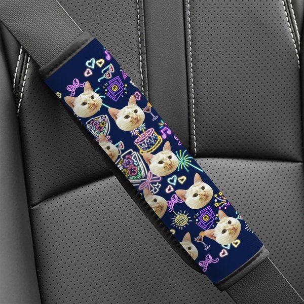 Personalizzato volto foto design fluorescente 2 pezzi cintura di sicurezza spalla con gancio e anello regalo di compleanno per la famiglia amici proprietari di animali domestici