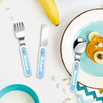 Personalised 3D Cartoon Character Kid's Fork Spoon Knife 3 Pcs Cutlery Set with Name and Case Back to School Season Birthday Gift for Boys Girls