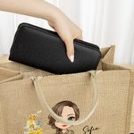 Borsa tote in iuta riutilizzabile personalizzata con fiore di nascita nome e personaggio regalo di compleanno per donne