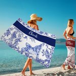 Toile de Jouy personnalisée avec motif d'animal de compagnie Séchage rapide Serviette de plage surdimensionnée avec nom Vacances d'été Fête de la plage Cadeau d'anniversaire pour les amoureux des chie
