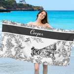 Toile de Jouy personnalisée avec motif d'animal de compagnie Séchage rapide Serviette de plage surdimensionnée avec nom Vacances d'été Fête de la plage Cadeau d'anniversaire pour les amoureux des chie