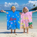 Toalla de playa con capucha personalizada con patrón de frutas animales marinos y nombre de secado rápido regalo de vacaciones y cumpleaños para niños
