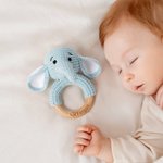 Personalised Cute Bear Lion Crochet Baby Rattle Toy Wooden Infant Teether with Engraved Name Baby Shower Birthday Gift for Newborn