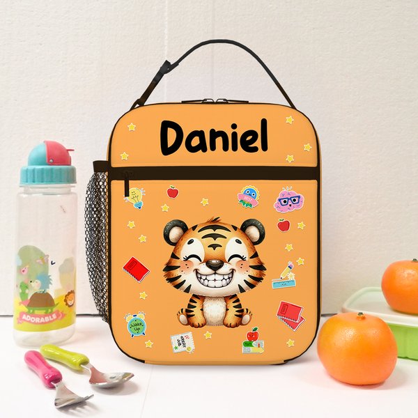 Personalised Cartoon Laughing Animal Insulated Lunch Bag with Name Daily Travel Back to School Birthday Gift for Boys Girls