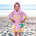 Toalla de playa con capucha personalizada con patrón de frutas animales marinos y nombre de secado rápido regalo de vacaciones y cumpleaños para niños