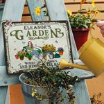 Personalised Retro Garden Cartoon Character Metal Sign with Name Garden Yard Decor Housewarming Birthday Gift for Mom Grandma Friends Gardening Lovers