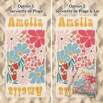 Serviette de plage personnalisée avec motif floral multicolore et nom - Séchage rapide - Cadeau vacances d'été pour femme amatrice de natation