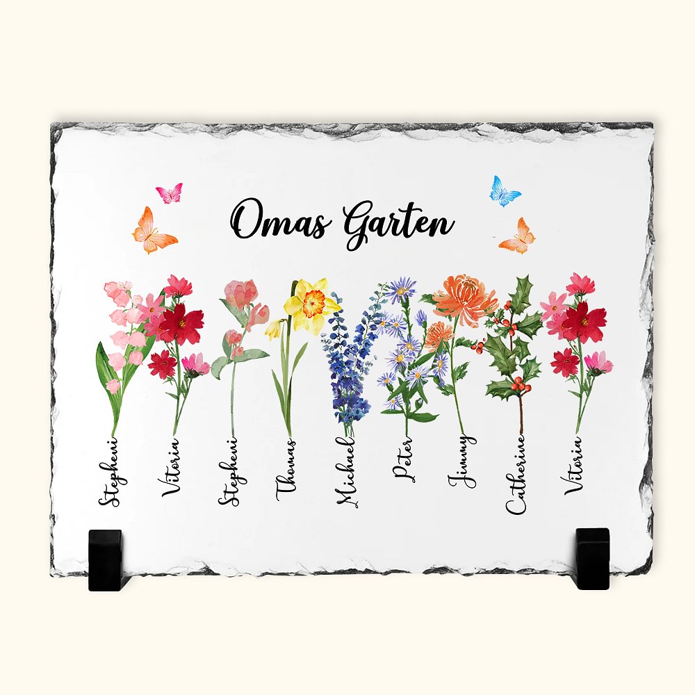 Personalisierte Schiefer Rahmen mit Geburtsblume und Familie Namen Geschenk für Mutter Großmutter