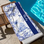 Toile de Jouy personnalisée avec motif d'animal de compagnie Séchage rapide Serviette de plage surdimensionnée avec nom Vacances d'été Fête de la plage Cadeau d'anniversaire pour les amoureux des chie