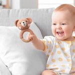 Personalised Cute Bear Lion Crochet Baby Rattle Toy Wooden Infant Teether with Engraved Name Baby Shower Birthday Gift for Newborn
