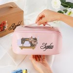 Personlig födelseblomma symaskin bred öppning PU läder sminkväska med namn reseförpackning födelsedag bröllopsgåva för kvinnor
