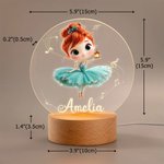 Personalised Cute 3D Cartoon Ballet Girl LED Night Light with Wooden Base and Name Room Decor Competition Reward Birthday Gift for Ballerinas