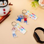 Gepersonaliseerde grappige 1-4 kinderen gezicht foto cartoon acryl sleutelhanger met naam en papa Tag Vaderdag verjaardagscadeau voor papa familie