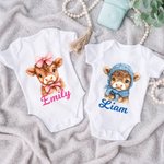 Vaca de las Tierras Altas personalizada 100% Algodón Body para bebé con nombre Luna Llena Regalo de Baby Shower para bebé Niña Niño