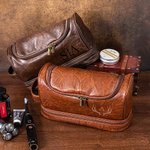 Trousse de Toilette Cuir PU Élégante et Spacieuse Personnalisé avec Monogramme et Nom Cadeau pour Homme