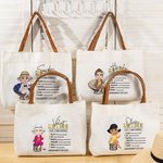Personalized Cartoon Character Retire Definition Quotes Large Canvas Tote Bag with Leather Handle Birthday Retirement Gift for Women Colleagues
