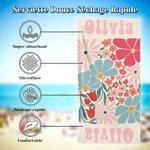 Serviette de plage personnalisée avec motif floral multicolore et nom - Séchage rapide - Cadeau vacances d'été pour femme amatrice de natation